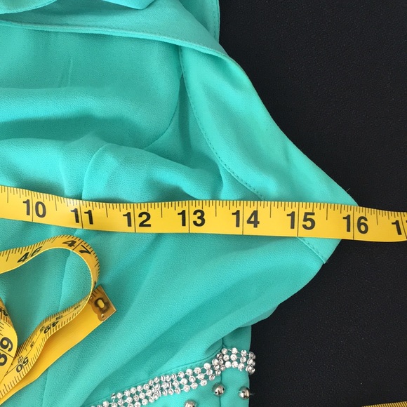 HP 🌺 Crystal Doll Dress 7 (Junior) Green Sleeveless Homecoming Prom Party Sheer - Picture 9 of 10